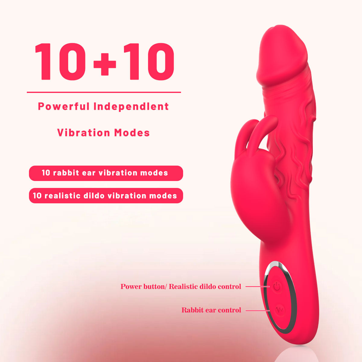 Red G-Spot Rabbit Vibrator – 10 Vibration Modes, Realistic Veiny Design, Waterproof & Rechargeable