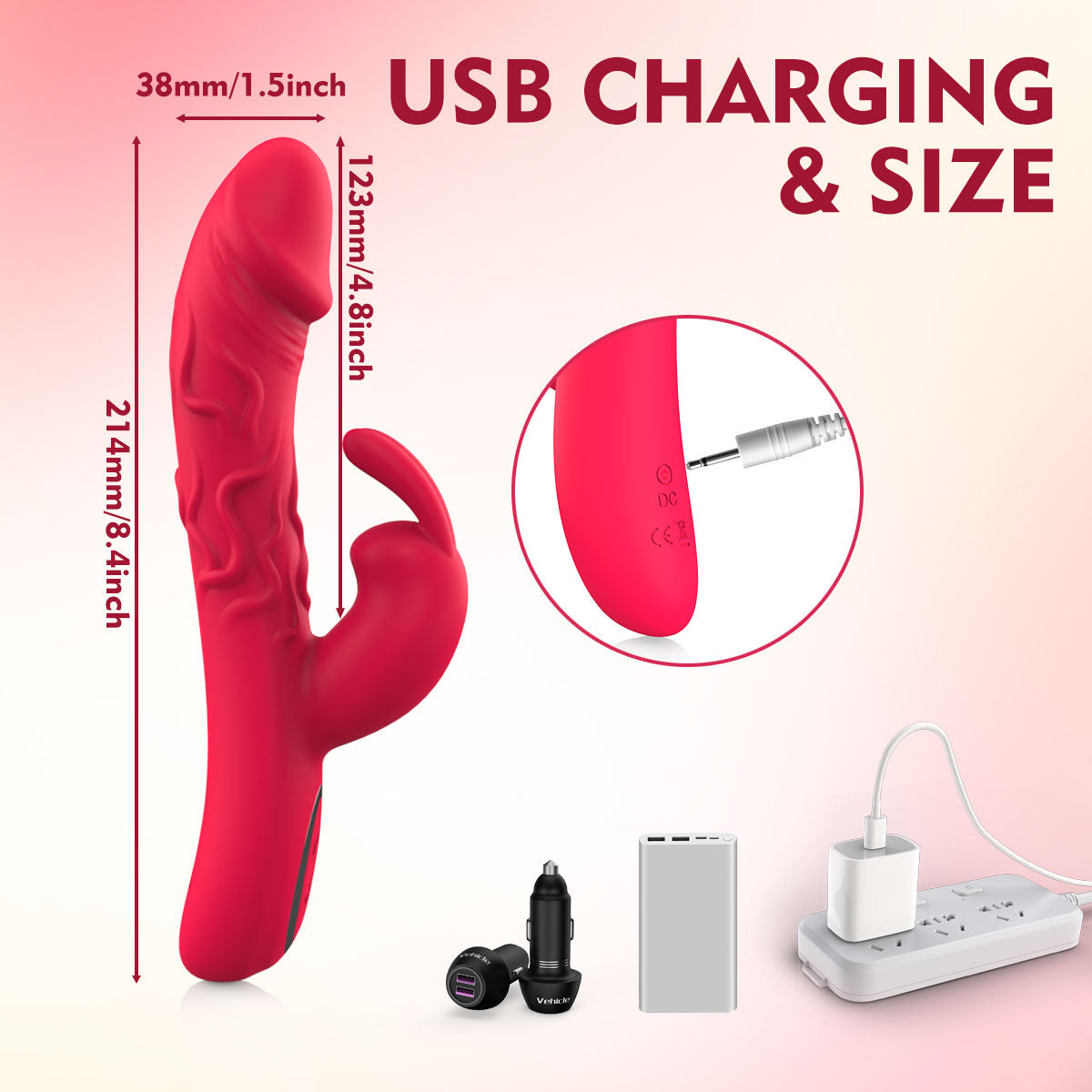 Red G-Spot Rabbit Vibrator – 10 Vibration Modes, Realistic Veiny Design, Waterproof & Rechargeable
