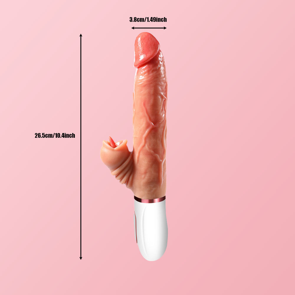 4-in-1 Realistic Dildo – Thrusting, Rotating, Clit Stimulator with 40°C Warming Function.