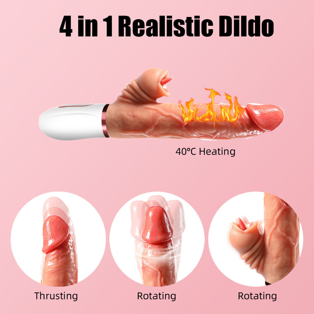 4-in-1 Realistic Dildo – Thrusting, Rotating, Clit Stimulator with 40°C Warming Function.