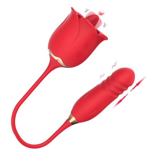 Rose Clitoral Vibrator with Licking Tongue & Thrusting Vibration Modes – 10 Lick & 12 Vibration Patterns for Intense Pleasure