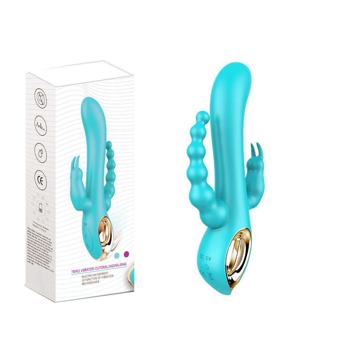 Intimate Triple Vibrator for Women – Clitoral, G-Spot & Anal Stimulation | Rechargeable Waterproof Silicone Rabbit Vibrator