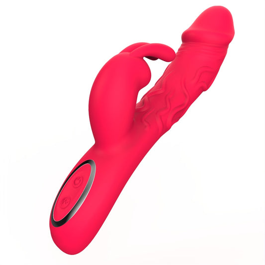 Red G-Spot Rabbit Vibrator – 10 Vibration Modes, Realistic Veiny Design, Waterproof & Rechargeable